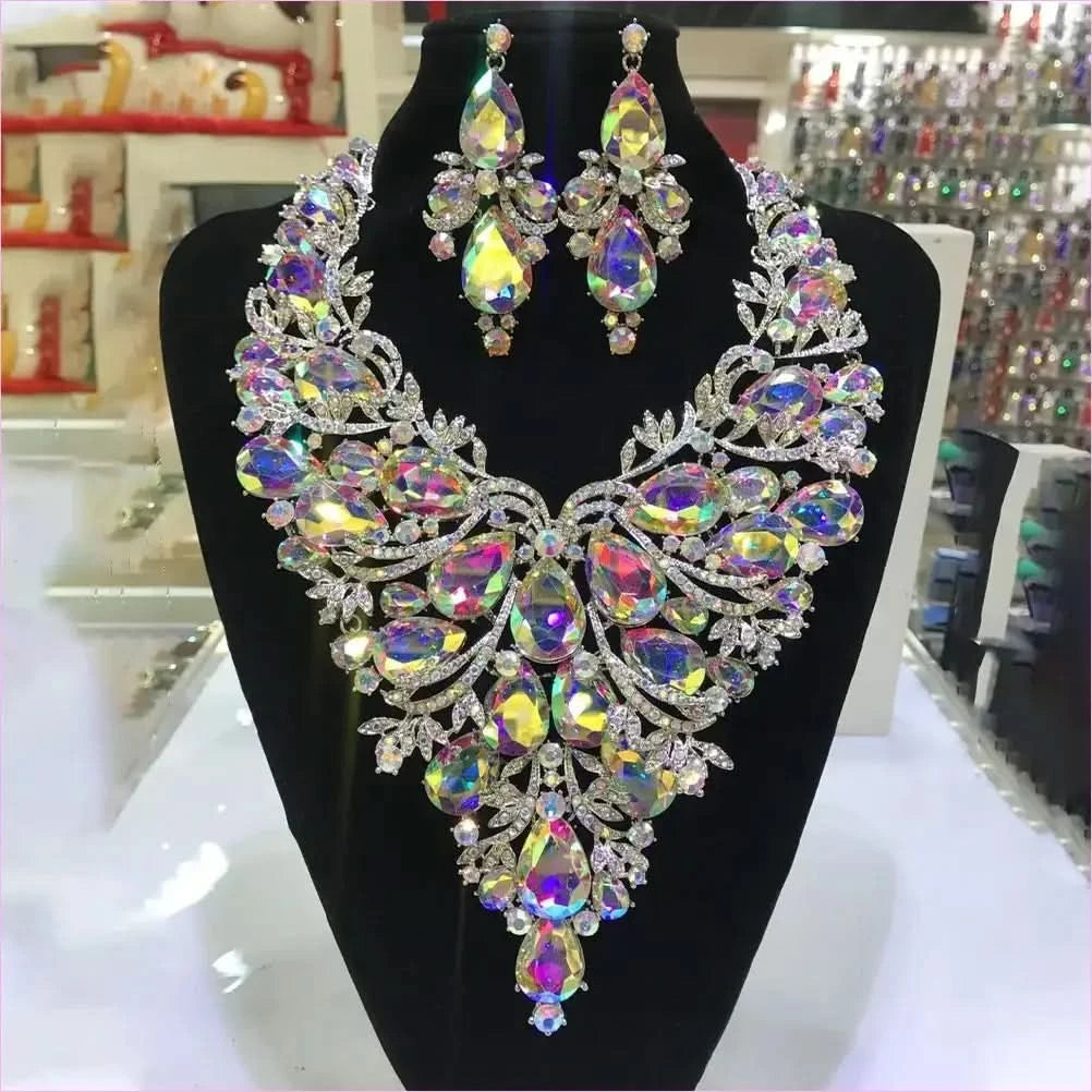 Rhinestone Drop Necklace and Earrings Set for Drag Queens Large - Pleasures and Sins