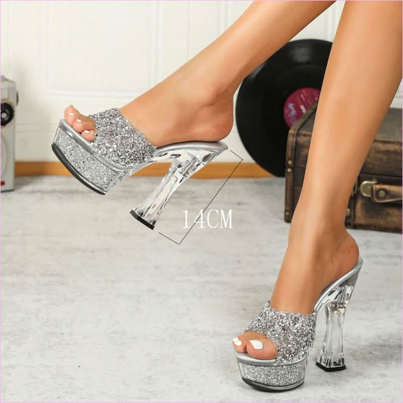 Rhinestone High Heel Glass Slipper Sandals for Women - Pleasures and Sins