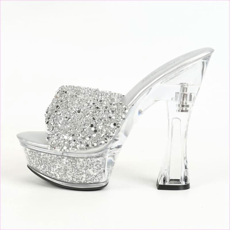 Rhinestone High Heel Glass Slipper Sandals for Women - Pleasures and Sins