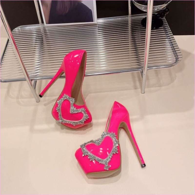 Rhinestone Love Heart Platform High Heel Shoes for Daring Glam Looks - Pleasures and Sins