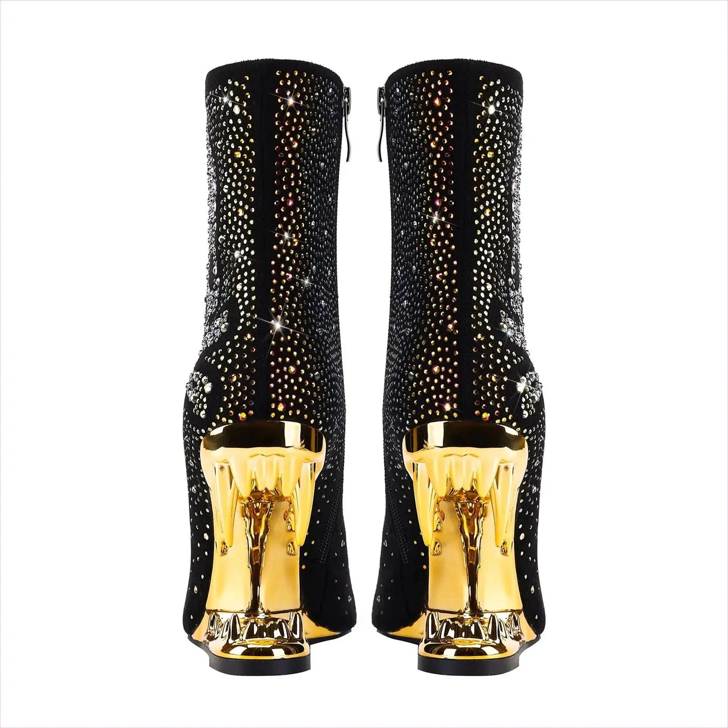 Rhinestone Skull Ladies Boots with Tiger Tooth Profiled Heel - Pleasures and Sins