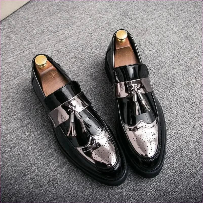 Shiny Black Patent Leather Casual Moccasin Loafers for Men - Pleasures and Sins