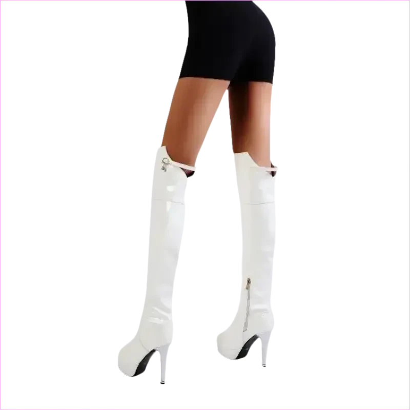 Shiny Red Patent Leather Knee High Heel Stiletto Boots - Pleasures and Sins