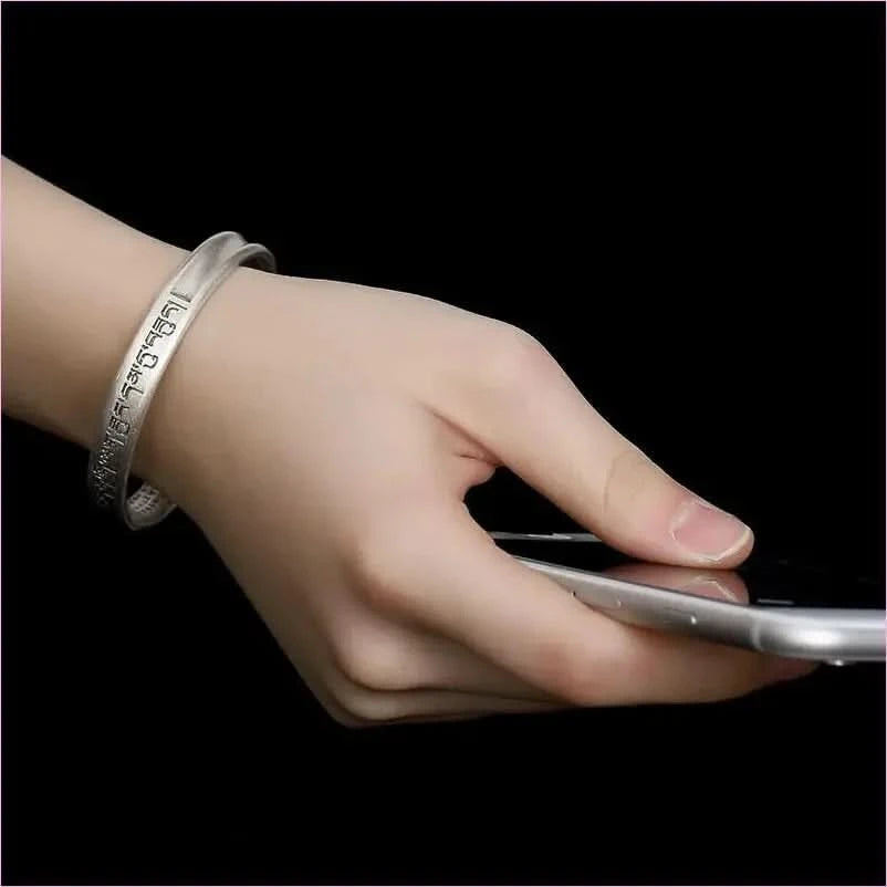 Silver Six Word Mantra Buddhist Scripture Bracelet - Pleasures and Sins
