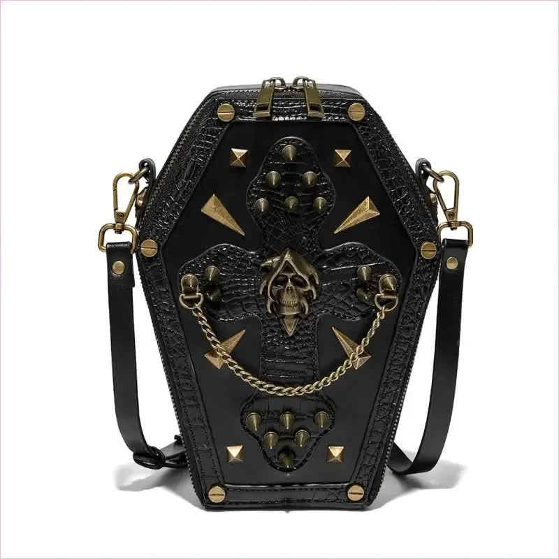 Skull Embossed Coffin Outer Bag Embossed Coffin Shape Bag Gothic Skull Coffin Bag Skull Coffin Handbag Steampunk - Pleasures and Sins