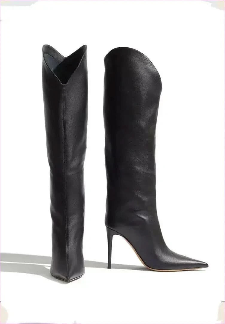 Sleek High Heel Luxury Pointed Toe Satin Over-the-knee Boots - Pleasures and Sins