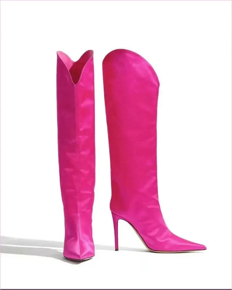 Sleek High Heel Luxury Pointed Toe Satin Over-the-knee Boots - Pleasures and Sins