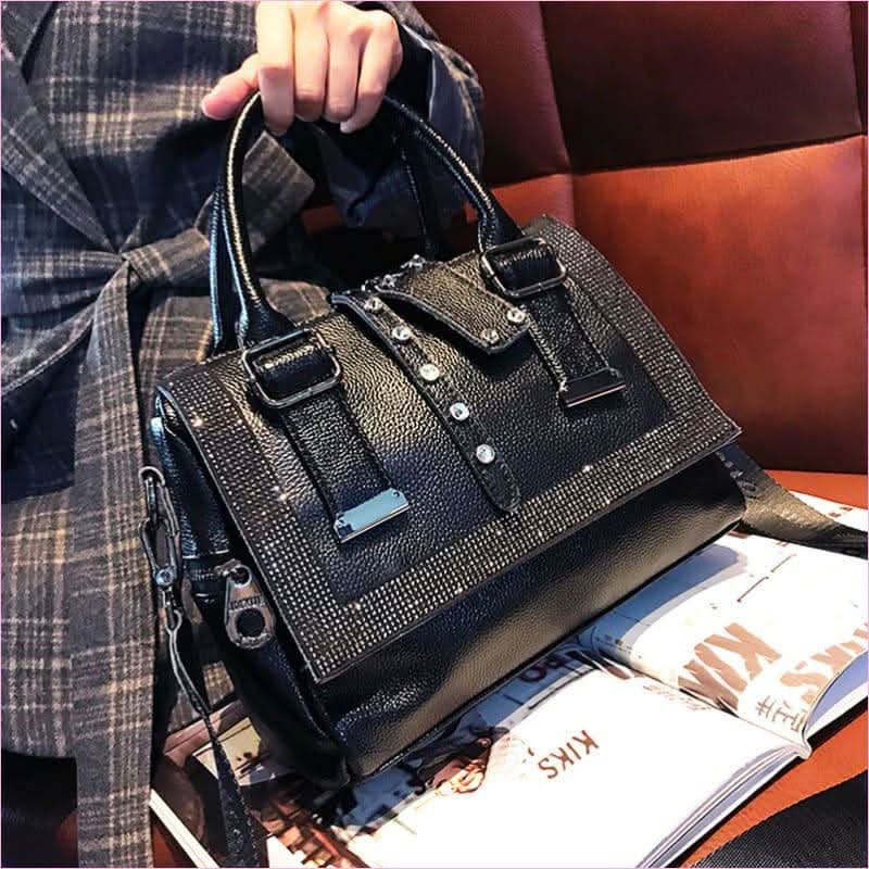 Soft Leather Rhinestone Encrusted Large Handbag for Style and Functionality - Pleasures and Sins