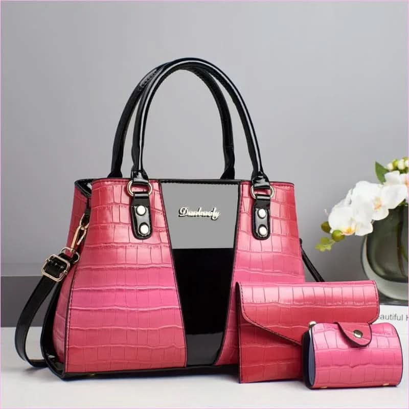 Sophisticated Three Piece Shoulder Bag Set with Crocodile Pattern - Pleasures and Sins