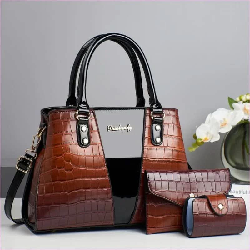 Sophisticated Three Piece Shoulder Bag Set with Crocodile Pattern - Pleasures and Sins