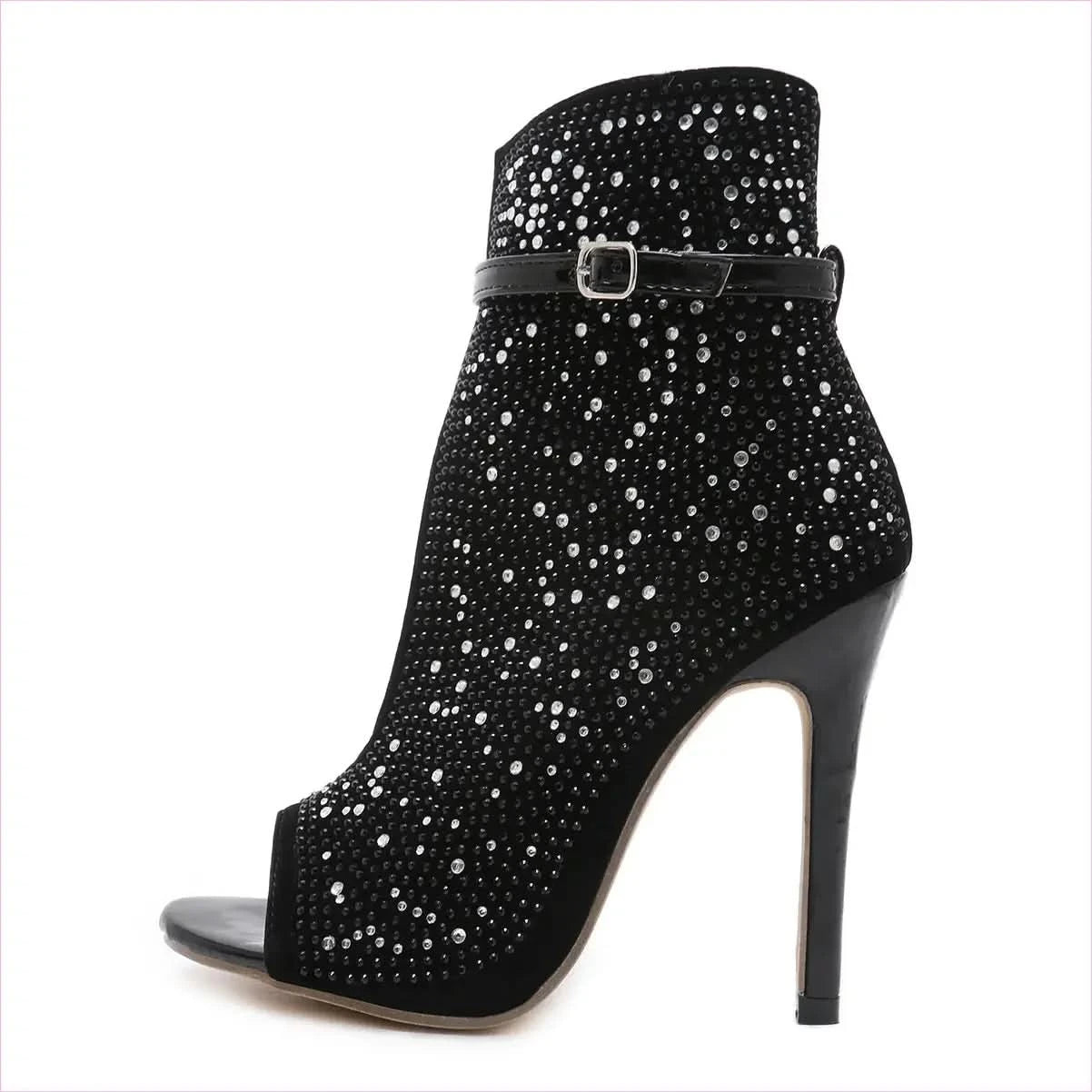 Sparkly Black Peep-toe Rhinestone High Heel Ankle Boots - Pleasures and Sins