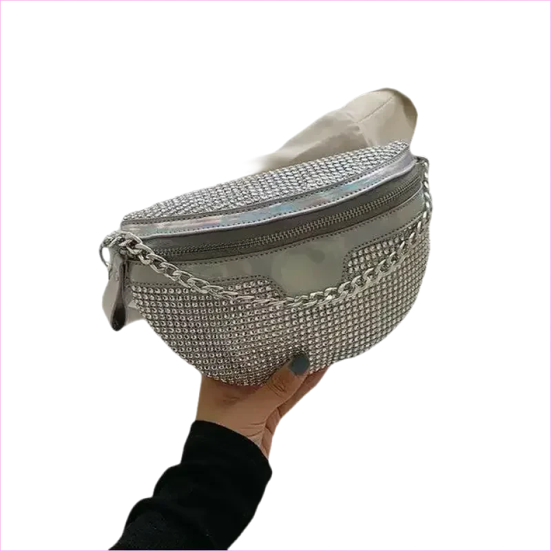 Sparkly Rhinestone Luxury Bum Bag Fanny Pack in Silver - Pleasures and Sins