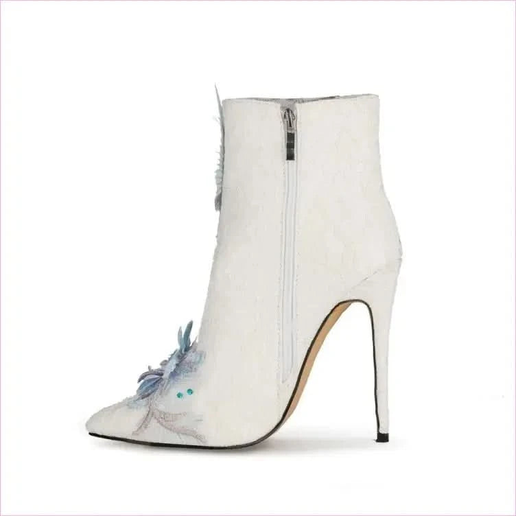 Stunning Lace Floral Bridal Booties with Lavender Appliqués and Beading - Pleasures and Sins