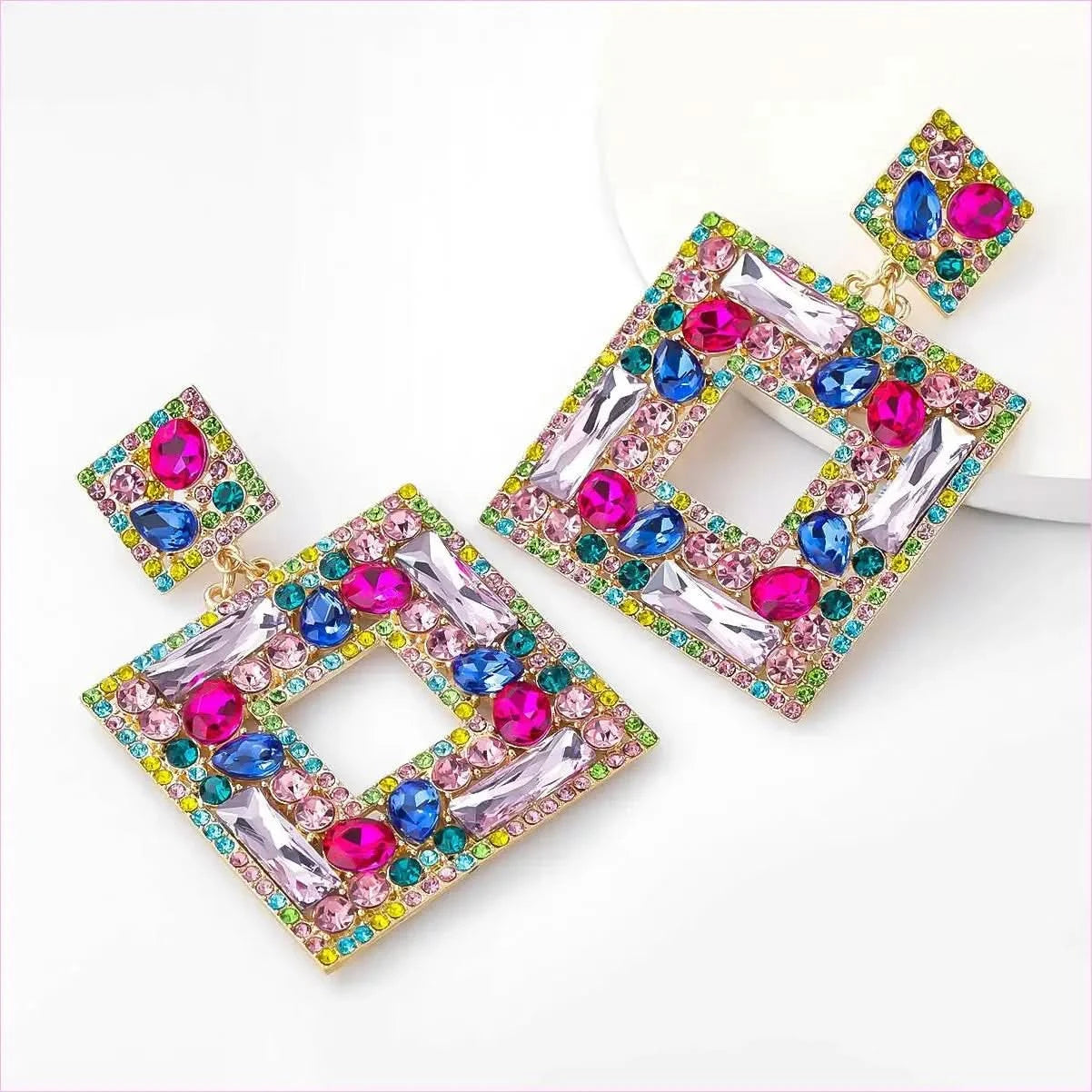 Stunning Multi-layer Square Diamond Rhinestone Earrings - Pleasures and Sins