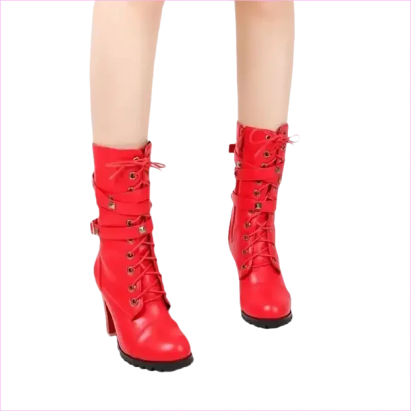 Stunning Rivet Motorcycle High Heel Ankle Boots in Black Leather - Pleasures and Sins