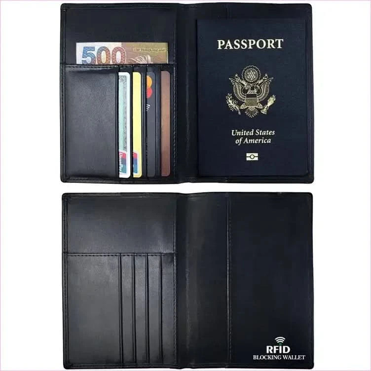 Stylish Black Leather Travel Wallet with Rfid Protection and Card Slots - Pleasures and Sins