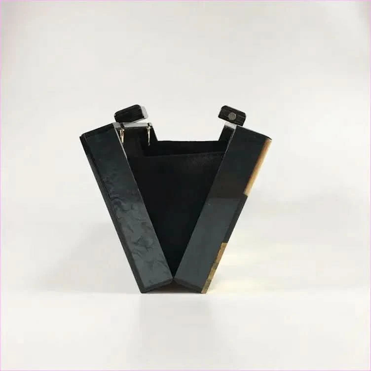 Stylish Ladies Deco Geometric Acrylic Dinner Bag in Gold and Black - Pleasures and Sins