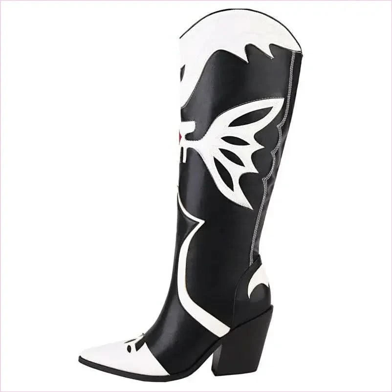 Stylish Western Cowboy Women's Knee High Boots with Pointed Toe - Pleasures and Sins