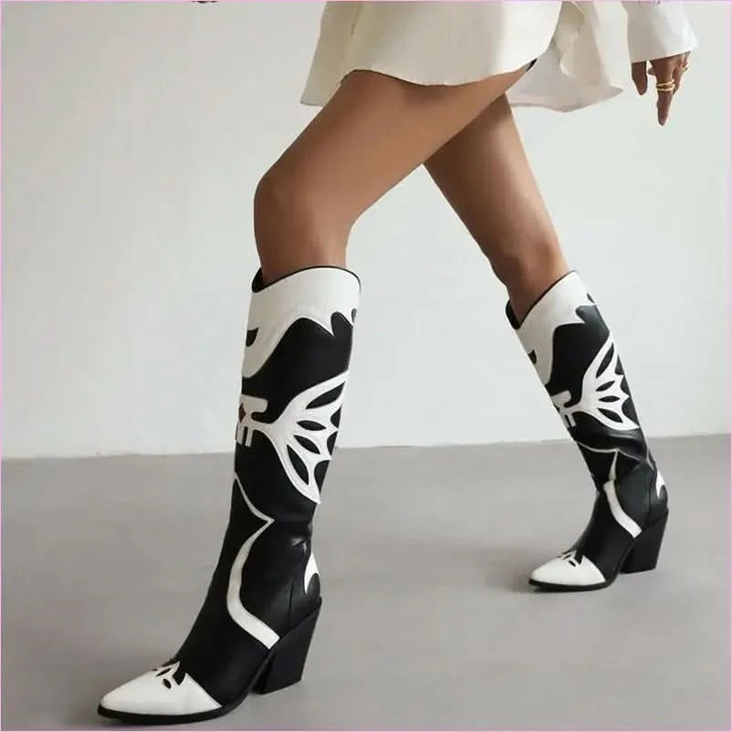 Stylish Western Cowboy Women's Knee High Boots with Pointed Toe - Pleasures and Sins