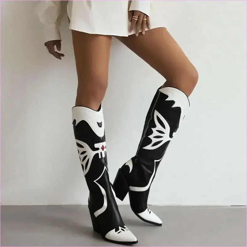 Stylish Western Cowboy Women's Knee High Boots with Pointed Toe - Pleasures and Sins