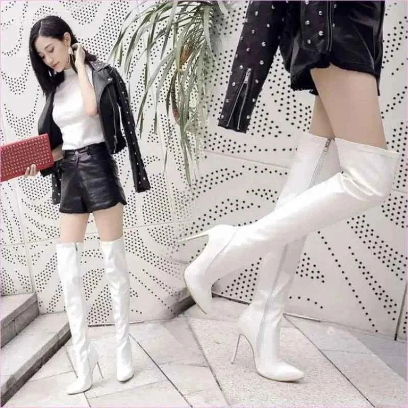 Tall Black Patent Over-the-knee Unisex Stiletto Boots - Pleasures and Sins