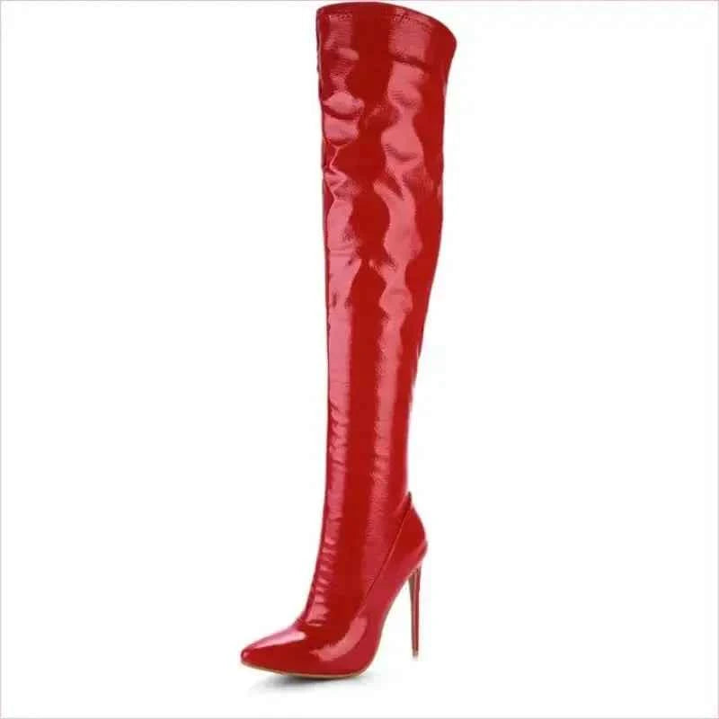 Tall Black Patent Over-the-knee Unisex Stiletto Boots - Pleasures and Sins