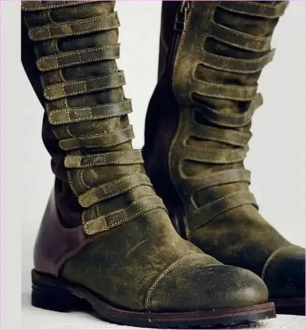 Tall Olive Green and Burgundy Faux Suede Round Toe Knee Boots - Pleasures and Sins