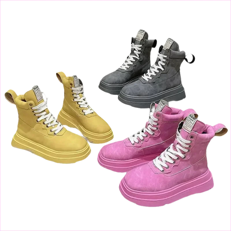 Thick Soled Motorcycle Boots Retro Style for Women - Pleasures and Sins
