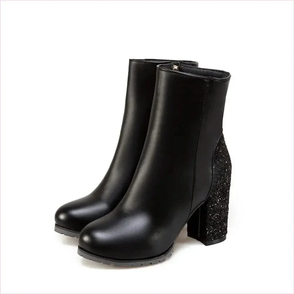 Unisex Sequined High Heel Velour Ankle Boots in Cool Colors - Pleasures and Sins