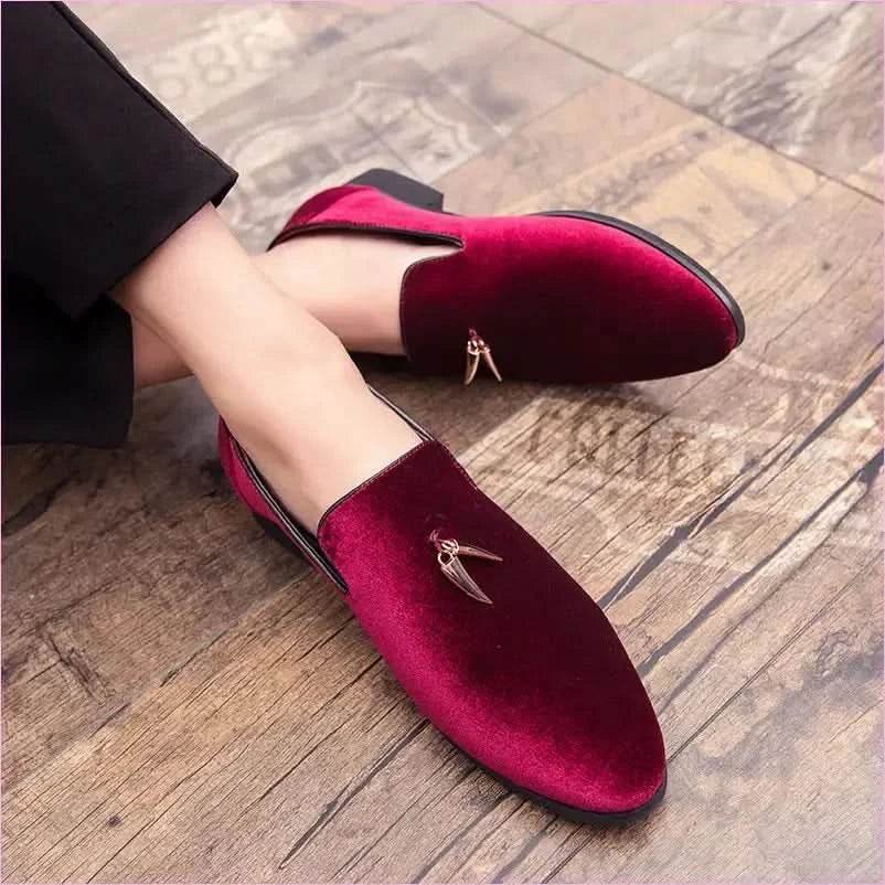 Vibrant Blue Men’s Tassel Velour British Style Moccasin Shoes - Pleasures and Sins