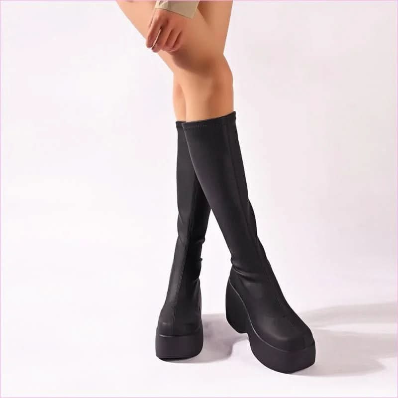 Women's High Chunky Platform Elasticated Knee-length Boots - Pleasures and Sins