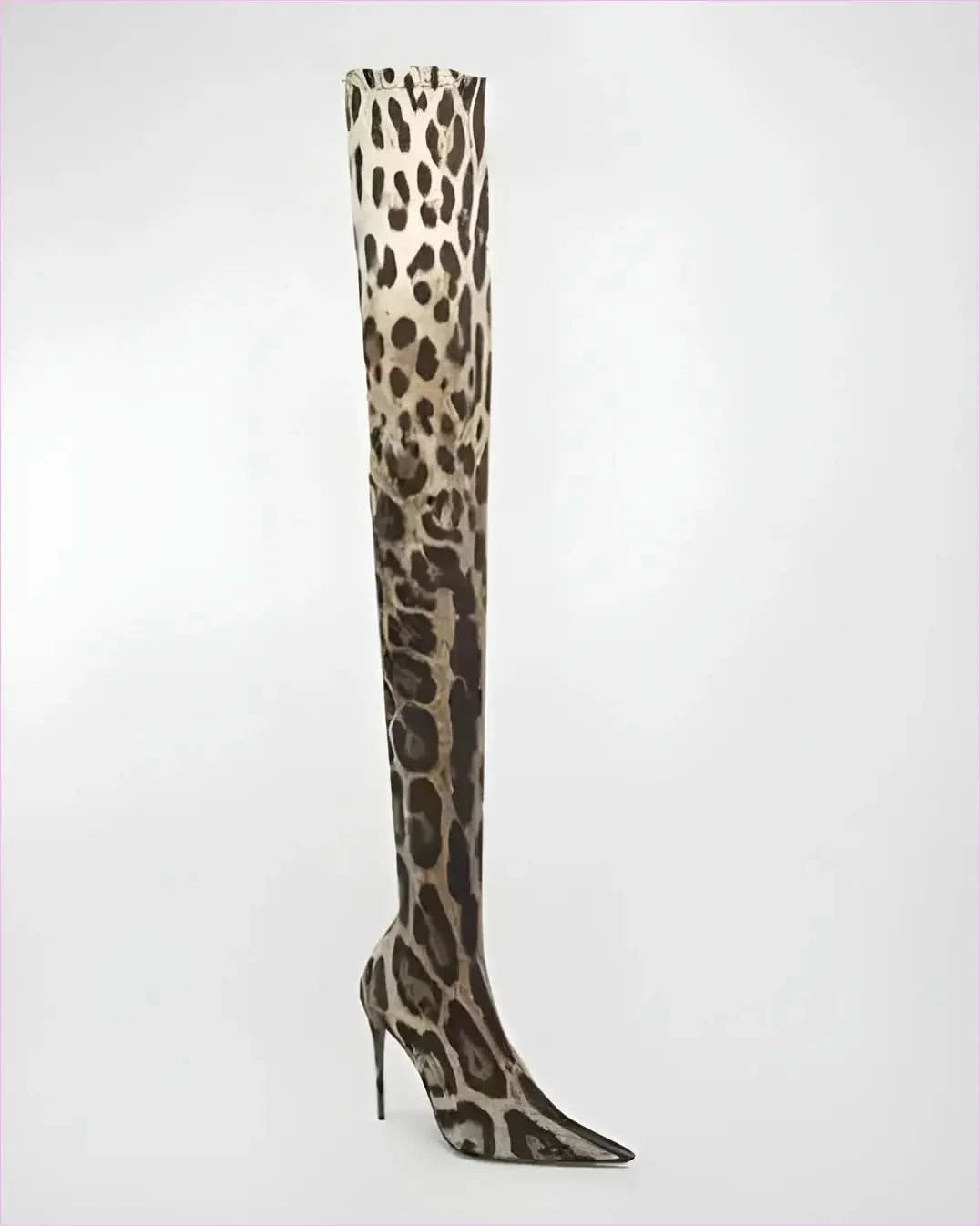 Womens Leopard Snakeskin Pointed Thigh-high Stiletto Boots - Pleasures and Sins