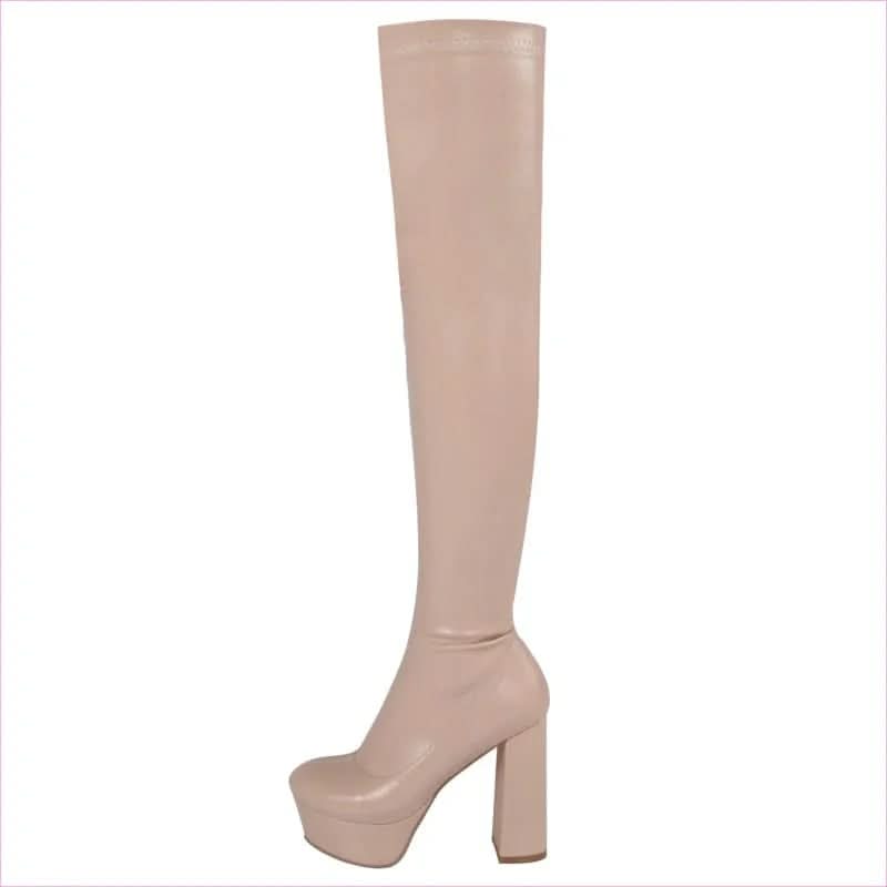 Womenâs Over-the-knee Round Toe Platform Heel Boots with Zip Up Style - Pleasures and Sins