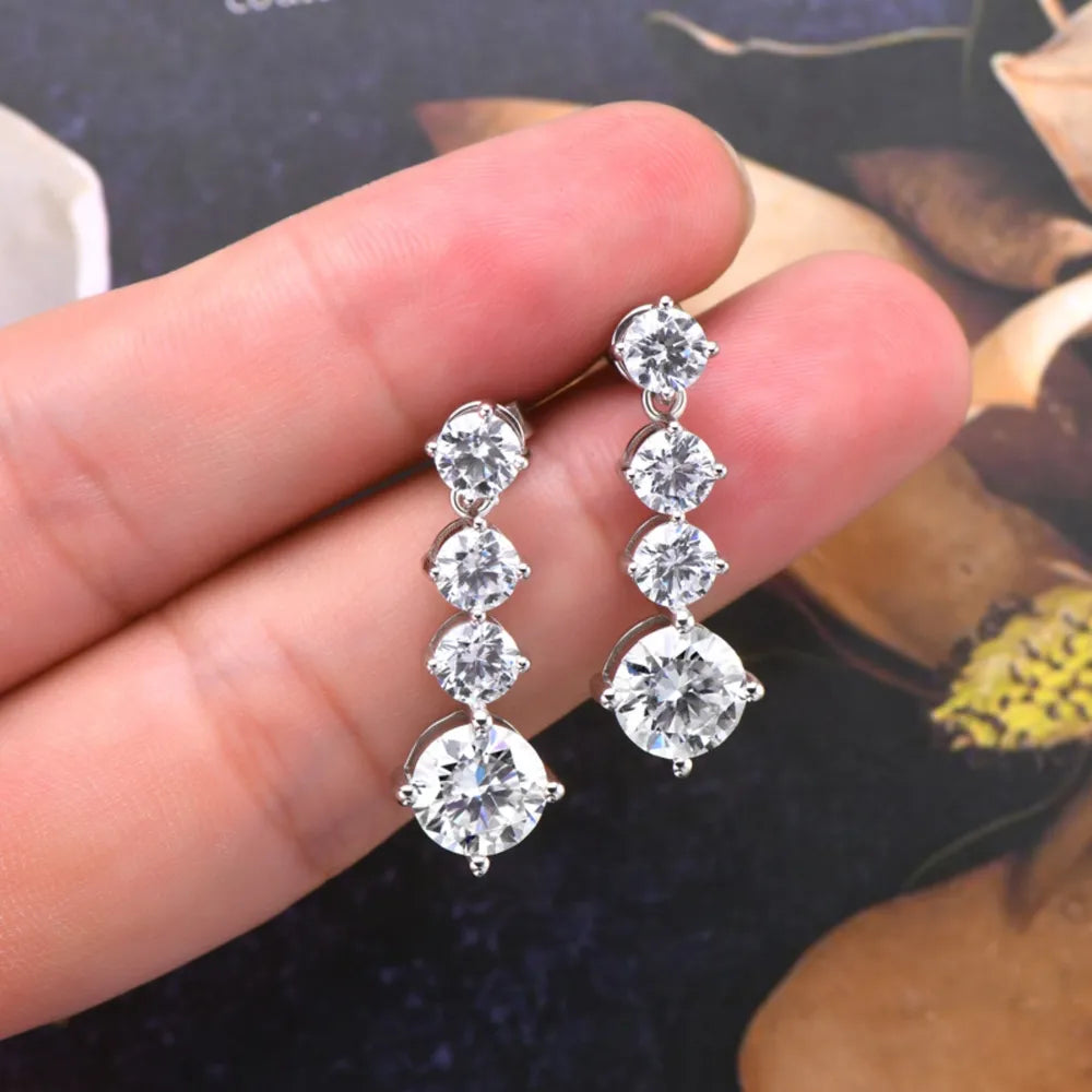 Luxury Moissanite 925 Sterling Silver Drop Earrings With 4 Moissanite Stones Earrings Pleasures and Sins