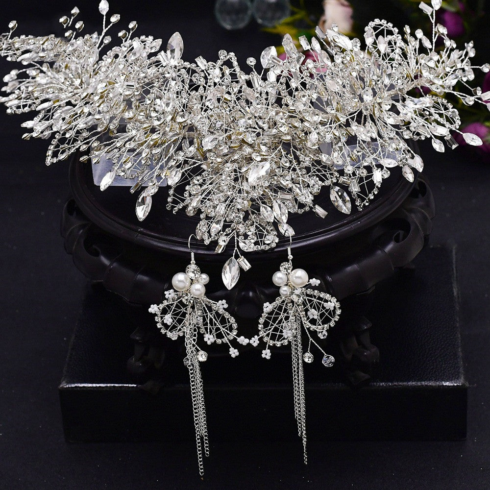 Bridal Full Head Luxury Crystal Wedding Tiara Crown Pleasures and Sins Headgear and earrings