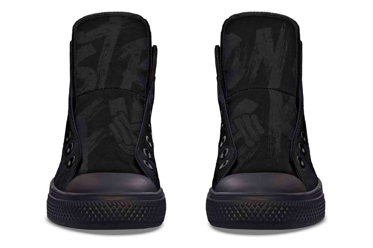 Strong As Fuck High-Top Canvas Sneakers - Bold Digitally Printed Design for Unisex Style Shoes Pleasures and Sins