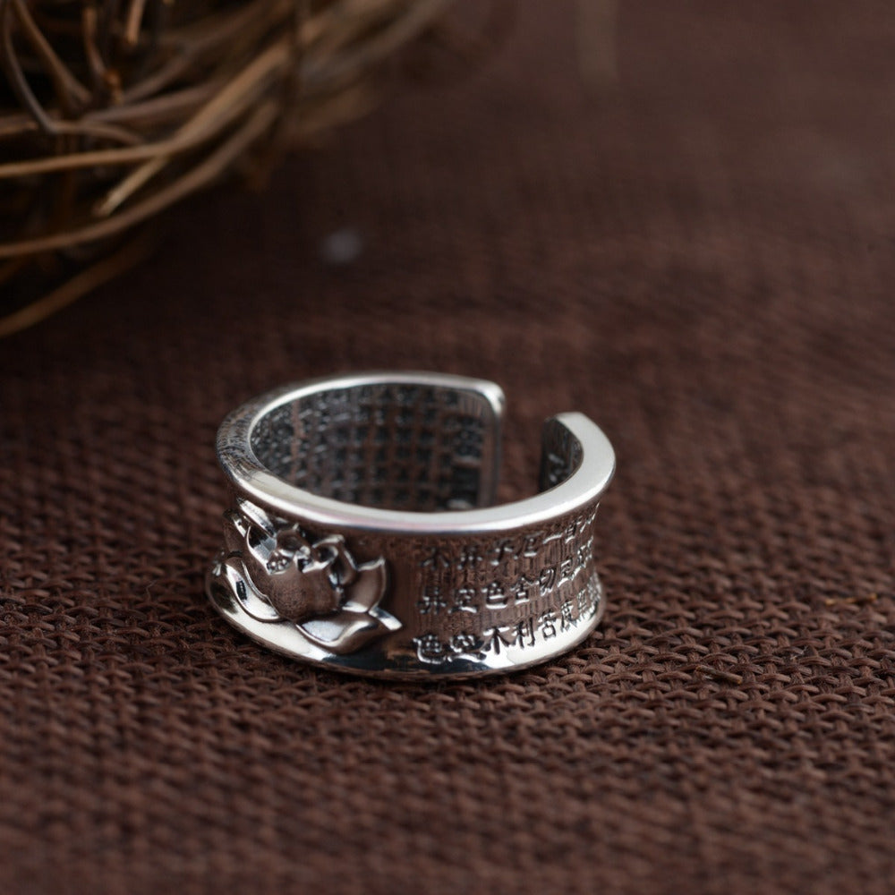 999 Pure Silver Jewelry Buddhist Sutra Open Ring