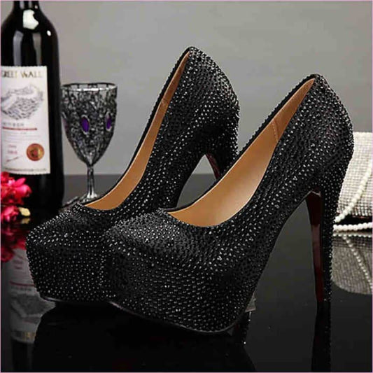 14cm Super High Heel Crystal Embellished Ladies Pumps - Pleasures and Sins