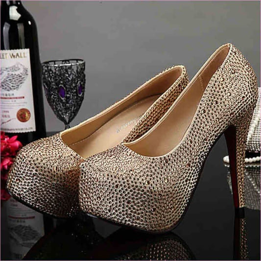 14cm Super High Heel Crystal Embellished Ladies Pumps - Pleasures and Sins