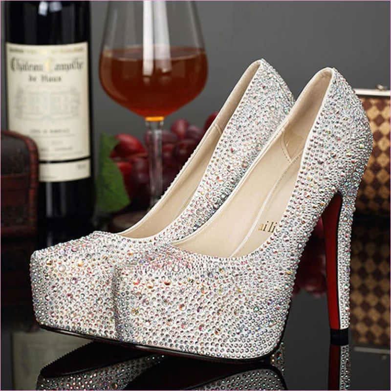 14cm Super High Heel Crystal Embellished Ladies Pumps - Pleasures and Sins