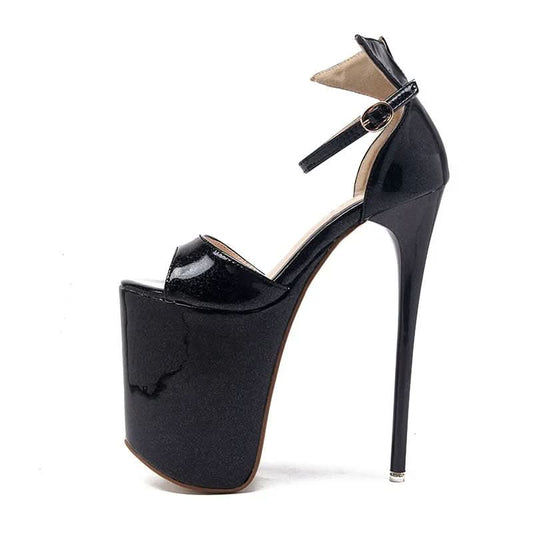 Ladies Ultra-high Stiletto 19cm Patent Platform Heel Sandals Shoes Pleasures and Sins