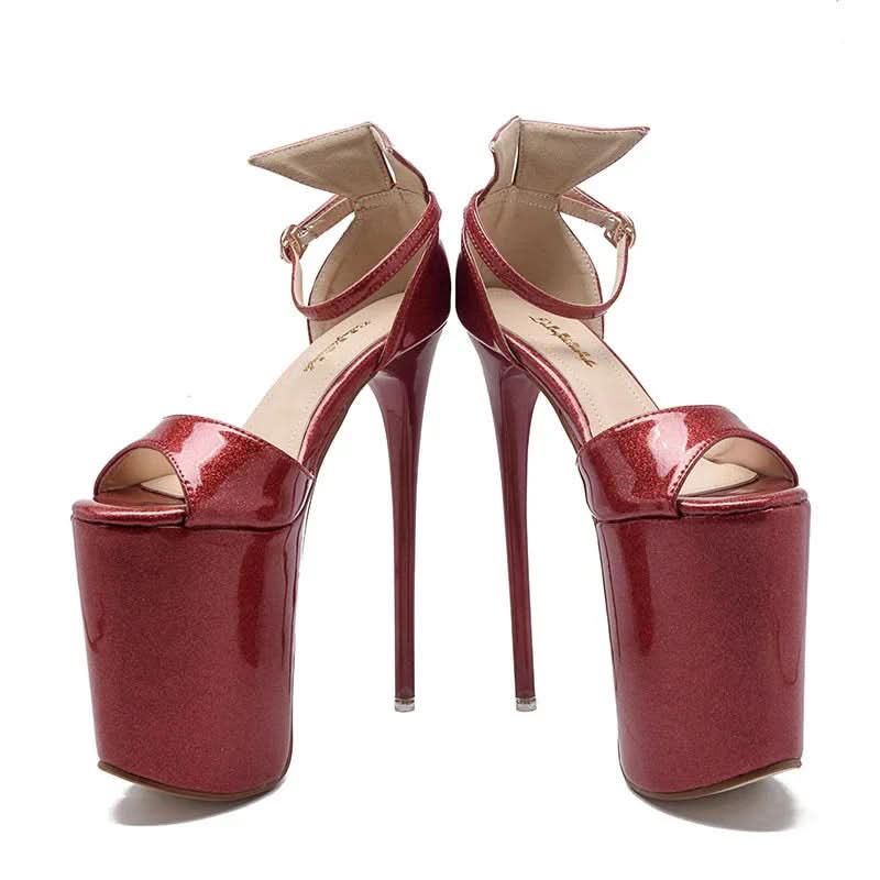 Ladies Ultra-high Stiletto 19cm Patent Platform Heel Sandals Shoes Pleasures and Sins