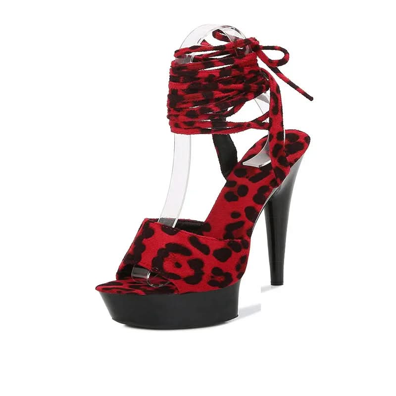 Wild Chic Stiletto Heel Sandals - Fierce Leopard Print High Heels for Unstoppable Confidence Sandals Pleasures and Sins 13cm Red 34