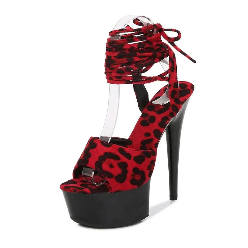 Wild Chic Stiletto Heel Sandals - Fierce Leopard Print High Heels for Unstoppable Confidence Sandals Pleasures and Sins 15cm Red 34