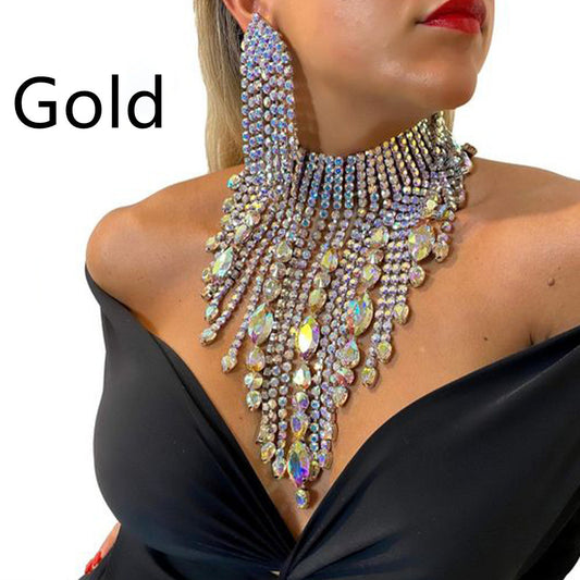 Drag Queen Stage Show Rhinestone Exaggerated Tassel Jewellery Set