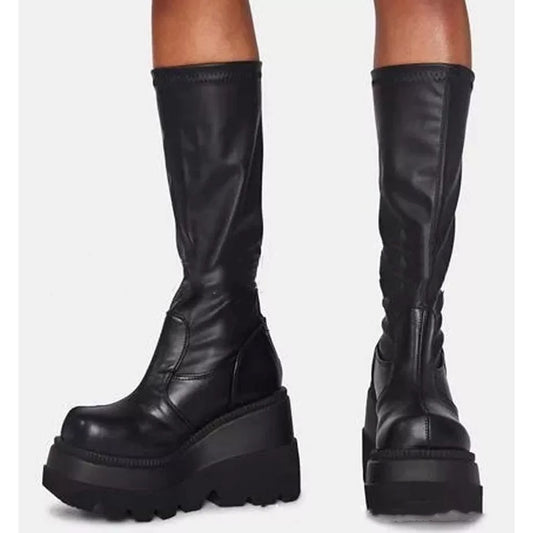 Ladies Punk Platform Wedge Heel Goth Emo Boots