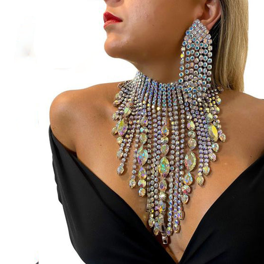 Drag Queen Stage Show Rhinestone Exaggerated Tassel Jewellery Set