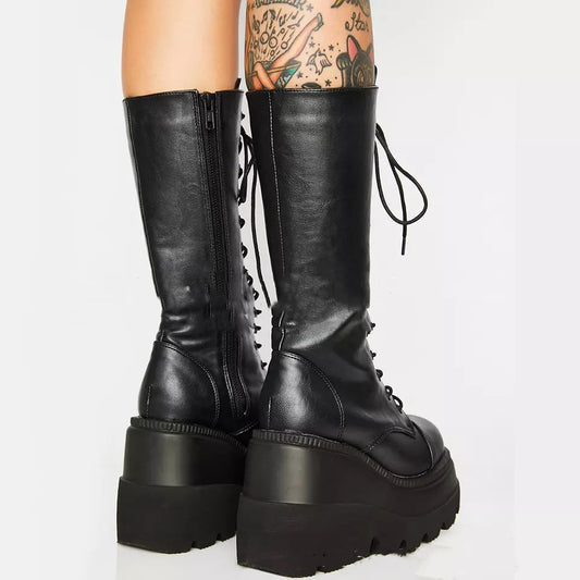 Ladies Punk Platform Wedge Heel Goth Emo Boots