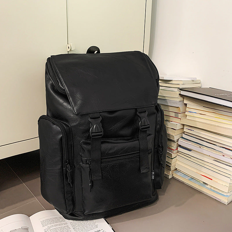 Retro Men's Computer Backpack Frosted Faux Leather Backpack Pleasures and Sins Black