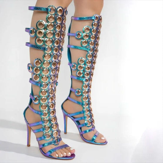 Fierce & Fabulous Stiletto Heel Open-Toe Sandals with Eye-Catching Rivets Sandals Pleasures and Sins